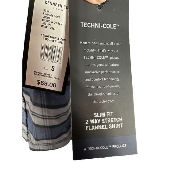 Kenneth Cole Slim Fit Techni-Cole NWT Flannel Men’s S - Picture 4 of 6